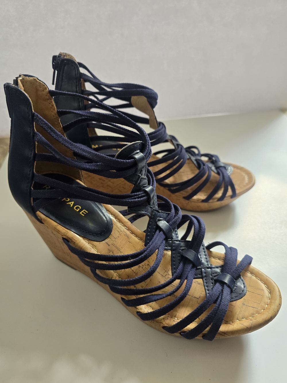 Rampage Navy Strappy Cork Wedge Sandals